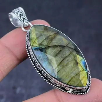 Labradorite Gemstone Handmade 925 Sterling Silver Jewelry Pendant 2.64 v8T91