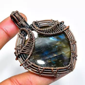 Ювелирный кулон ручной работы из медной проволоки с лабрадоритом 2,56 дюйма 2.56 чёрный