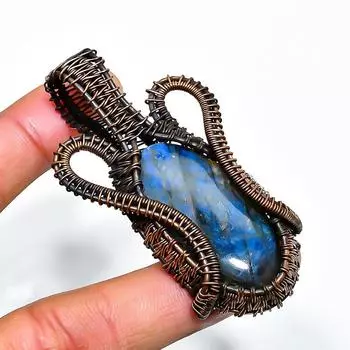 Ювелирный кулон ручной работы из медной проволоки с лабрадоритом 2,56 дюйма 2.56 чёрный