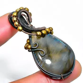 Ювелирный кулон ручной работы из медной проволоки с лабрадоритом 1,97 дюйма 1.97 чёрный