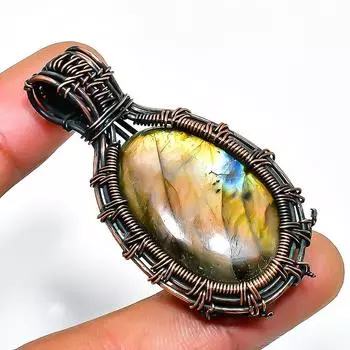 Ювелирный кулон ручной работы из медной проволоки с лабрадоритом 1,97 дюйма 1.97 чёрный