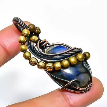 Ювелирный кулон ручной работы из медной проволоки с лабрадоритом 1,97 дюйма 1.97 чёрный