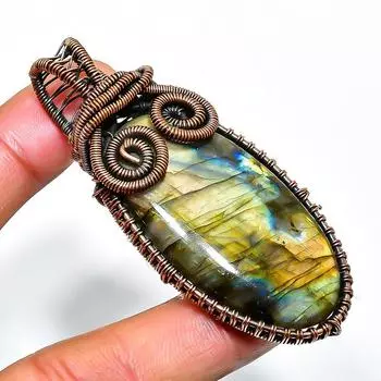 Ювелирный кулон ручной работы из медной проволоки с лабрадоритом 2,56 дюйма 2.56 чёрный