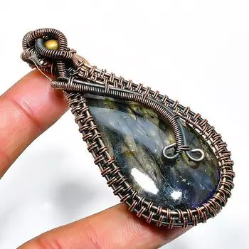 Ювелирный кулон ручной работы из медной проволоки с лабрадоритом 2,56 дюйма 2.56 чёрный