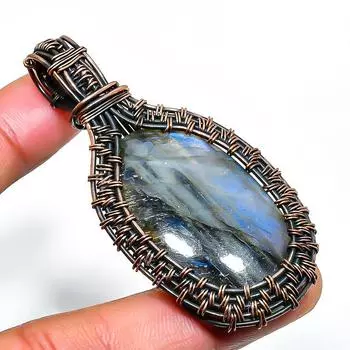 Ювелирный кулон ручной работы из медной проволоки с лабрадоритом 2,56 дюйма 2.56 чёрный