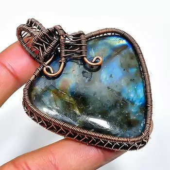 Ювелирный кулон ручной работы из медной проволоки с лабрадоритом 2,56 дюйма 2.56 чёрный