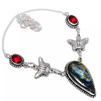 Labradorite Handmade Gemstone 925 Sterling Silver Jewelry Necklace 18 P4C28 чёрный