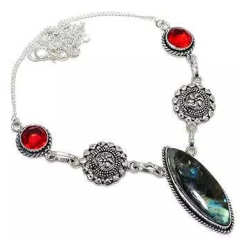 Ожерелье из серебра 925 пробы с драгоценным камнем лабрадоритом ручной работы 18 дюймов S5j67 чёрный