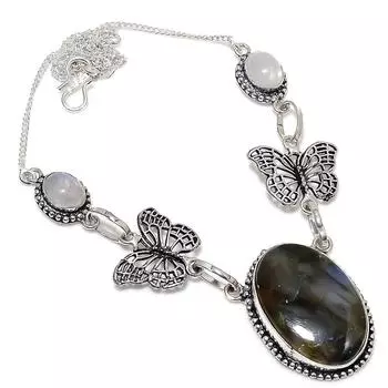 Labradorite Handmade Gemstone 925 Sterling Silver Jewelry Necklace 18 a2E68 чёрный