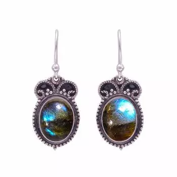 Labradorite - Madagascar 925 Sterling Silver Earring V8849, Blue Earring, Oval Earring, Valentin s Day Gift, Gift For Her, Birthday Gift, Handmade Jew