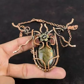 Labradorite Necklace Copper Wire Wrapped Necklace Adjustable Necklace Copper Jewelry Handmade Necklace Real Gemstone Necklace Gifts For Wife