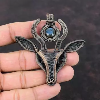 Labradorite Pendant Copper Wire Wrapped Pendant Gemstone Pendant Cow Face Pendant Copper Jewelry Handmade Brand New Pendant Anniversary Gift