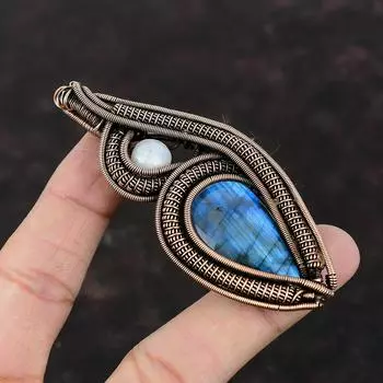 Подвеска из лабрадорита, подвеска из медной проволоки, подвеска из радужного лунного камня, ювелирные изделия из лабрадорита, подвеска ручной работы, ювелирные изделия из драгоценных камней, свадебный подарок