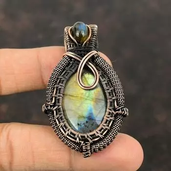 Кулон из лабрадорита, подвеска из медной проволоки, подвеска из настоящего драгоценного камня, кулон ручной работы из лабрадорита, ювелирные изделия из меди, дизайнерские ювелирные изделия, подарок на годовщину