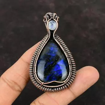 Labradorite Pendant Gemstone Pendant Copper Wire Wrapped Pendant Rainbow Moonstone Pendant Copper Jewelry Gift For Mother Handmade Jewelry