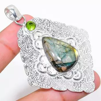 Labradorite, Peridot Gemstone 925 Sterling Silver Jewelry Pendant 2.76 t4N29 чёрный