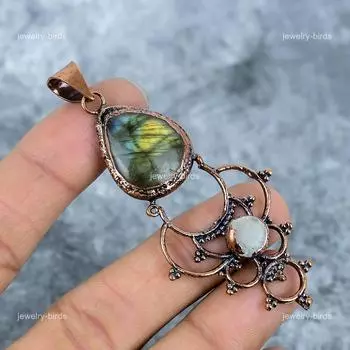 Labradorite Stone Copper Electroformed Mother Gift Engagement Pendant Jewelry VP-17