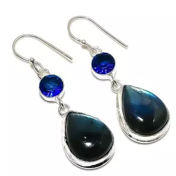Labradorite, Topaz Gemstone Handmade 925 Sterling Silver Earring 2.17 C7Z33