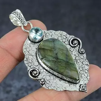 Labradorite, Topaz Gemstone Handmade 925 Sterling Silver Pendant 2.60 l0V72