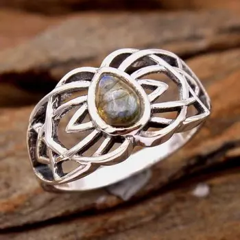 Лабрадоритовое кольцо, натуральный драгоценный камень, ювелирные изделия из стерлингового серебра 925 пробы, серебряное кольцо 4 синий