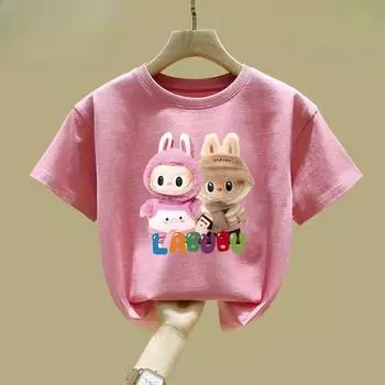Labubu Children s Pure Cotton T-shirt - Summer Girls Fashionable Short-sleeved Top 80