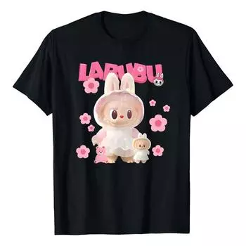 Labubu Милый принт Женская модная футболка с круглым вырезом Свободные спортивные футболки для отдыха с коротким рукавом Женские S