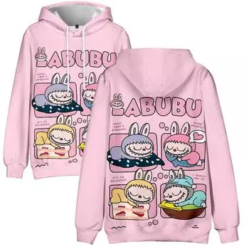 LABUBU мультфильм толстовка Harajuku осень пуловер мода унисекс длинный рукав повседневная уличная свободная одежда для отдыха XS