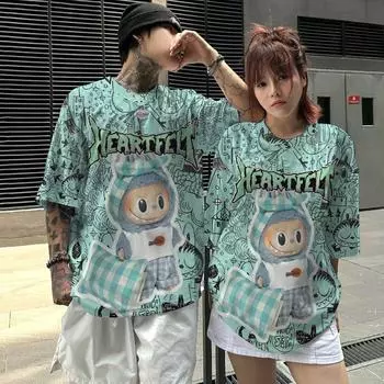 LABUBU новая мультяшная аниме-пара футболка с короткими рукавами повседневная хип-хоп уличная футболка топ 6XL