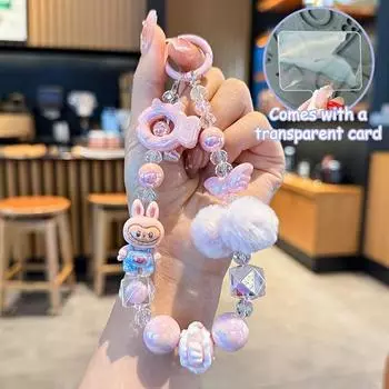 Лабубу расписной бусины телефон брелок в виде волосяного шара милая девушка анти-потеря ремешок на запястье браслет чехол для наушников подвеска сумка декор