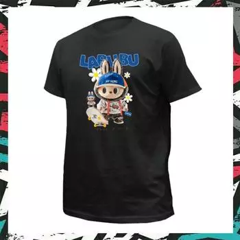 LABUBU SKATEBOARD футболка футболка уличная одежда мужчины женщины унисекс 2XS чёрный