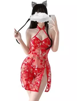 Lace Babydoll Lingerie Sexy Mini Chemise Mesh Nightgown Sexy Underwear [Qianqu]