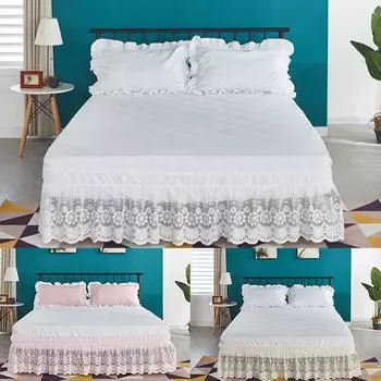 Lace Bed Skirts Easy On/Off Elastic Wrap Around Dust Ruffle For Hotel Use 150x200 38cm белый