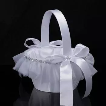 Lace Bows Romantic Wedding Flower Basket Flower Girl Basket Bridal Decoration Rose Wedding Party Plastic Basket Ornament Prop