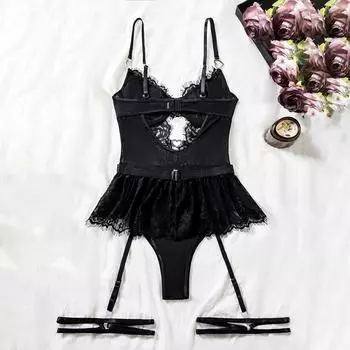 Кружевная вышивка День святого Валентина Страсть Сексуальность Соблазн Комплект нижнего белья Кружевная вышивка Униформа XS