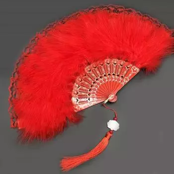 Lace Fan New Classical Folding Fan Net Red Retro Style Dance Cheongsam Catwalk Court Fairy Girl Feather