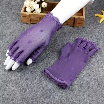 Lace Gloves Women s Exposed Half Finger Sun Protection Thin Elegance Sexy Black Breathable Mesh Oversleeves Missing Finger Spring & Fall Summer Noble purple All yards