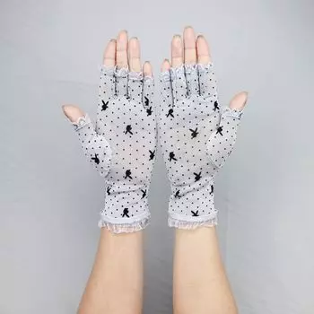 Lace Gloves Women s UV Protection Half Finger Mesh Thin Sweet Elegance Summer Thin Type Sunscreen Elastic Cycling Transparent Gray One size