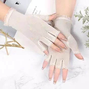 Lace Half Finger Sun Protection Gloves Summer Thin Breathable UV Protection Lace Elegant Retro Korean Style Outdoor Mibai 1 pair [loss discount]] One size