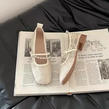 Lace hollow evening breeze gentle single shoes women s with skirt flat shoes 35