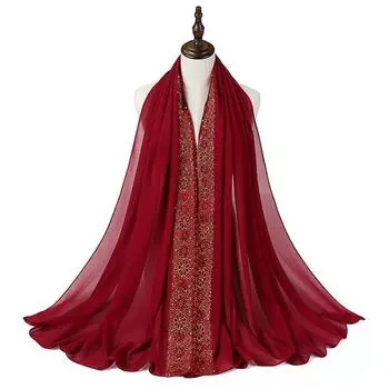 Кружевной женский шифоновый платок для головы, длинный штапельный платок с бусинами number one