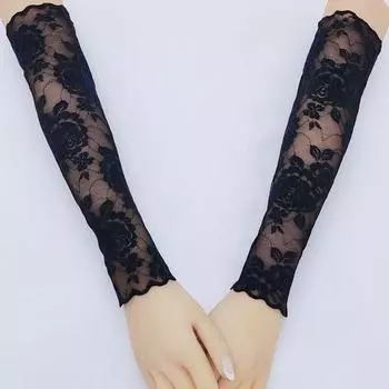 Lace Long Cuff Sun Protection Fake Sleeve UV Sexy Sleeves Gloves Concealer Scar Tattoo Thin Arm Protector Classic Black One size