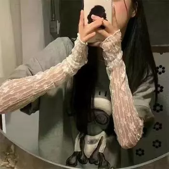 Lace Long Sun Protection Gloves Women Scar Covering Tattoo Summer Wrist Decoration Arm Sleeve Driving Riding Wrist Sleeve White All yards