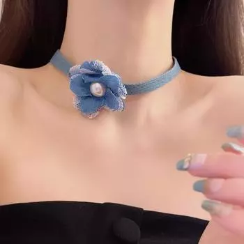 Lace Rose Choker Necklace Denim Pearl Chain Choker Exquisite Camellia Necklace Party белый