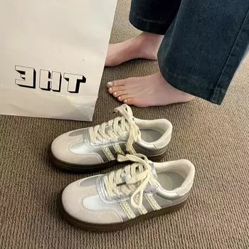 Lace shoes women s silver spring and autumn new flat-bottomed versatile casual board shoes sports shoes 35 серебряный