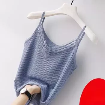 Lace Strap Loose Tank Top Women Summer Knit Plus Size Inner Wear L