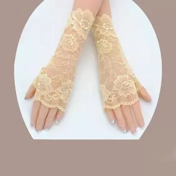 Lace Sun Protection Half Finger Gloves Women s Summer Thin Breathable and UV-Resistant Cut Out Elegant Performance Cycling and Driving Peony skin color 30cm long One size