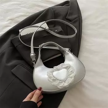 Lace Sweet Heart Design Dumpling Shaped Women Shoulder Bag For Use Daily