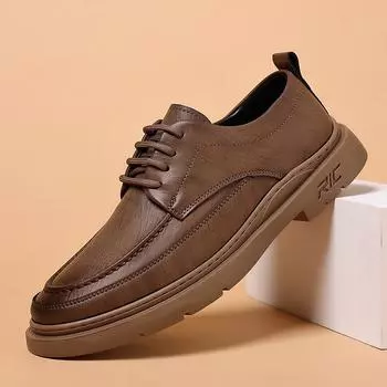 Lace-up casual shoes men s 2025 spring and autumn British tooling business leather shoes men s outdoor low-top tooling Martin shoes 38 серый