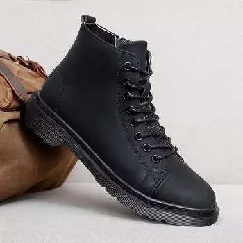Lace-Up Fashion Mens Basic Boots Warm Plush Fur Winter Footwear New Arrival Casual Leather Boots New Arrival Male Ankle Boots 36