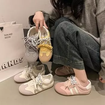 Lace-up German training shoes women s spring and summer new casual flat-bottomed comfortable soft-soled non-slip small versatile little white shoes 35 тёмно-синий